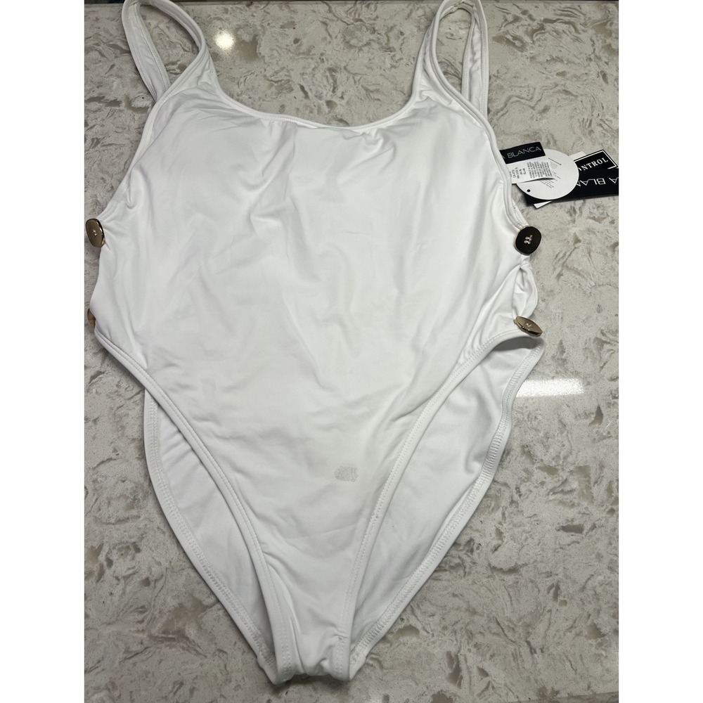La Blanca White One Piece Swimsuit Size 14 Tummy Control Side Cut Out